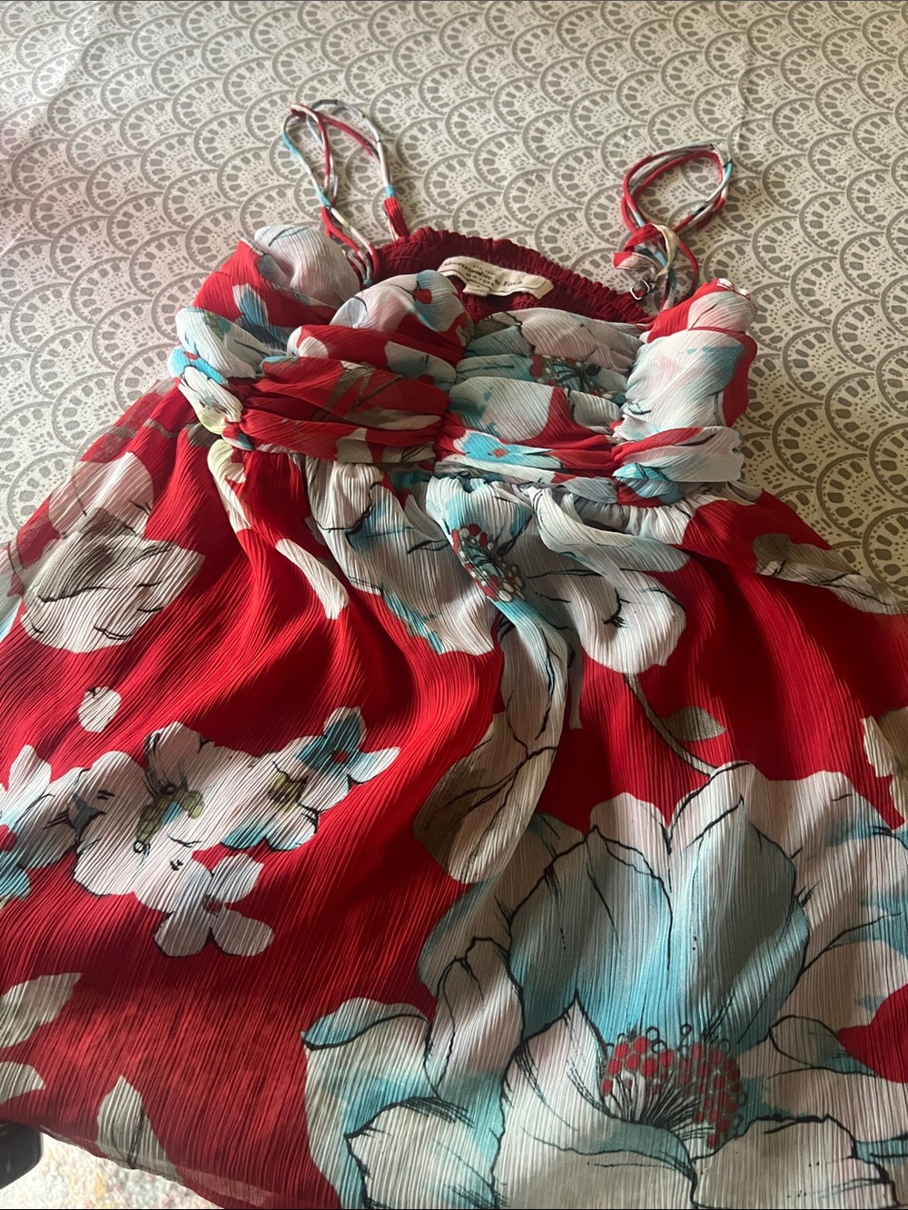 Abercrombie & Fitch y2k Red Floral Tiered top